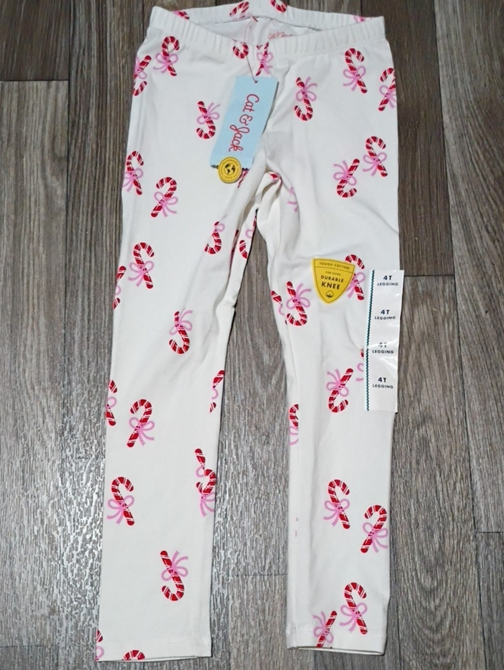 Cat & Jack White Leggings with Red and Pink Candy Cane Print